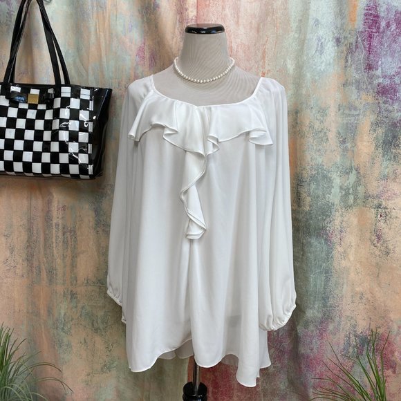 Sami & Jo Tops - 📌Sami & Jo  Timeless Light Transparent Ruffle Blouse